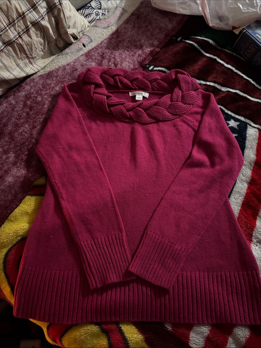 JohnPaulRichard Braided Cowl Neck Sweater - Fuchsia Pink